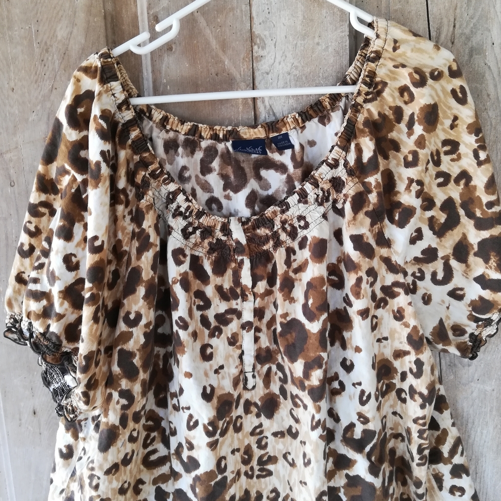 Leopard Print Boho Peasant Top - image 5